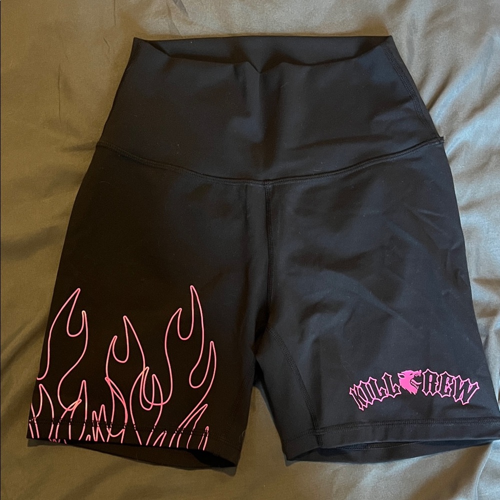 Kill Crew Women's Black Bike Shorts with Pink Flame Design